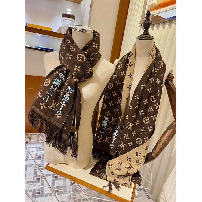 Louis Vuitton Unisex LV Friends Scarf Brown Allover Monogram MP2964