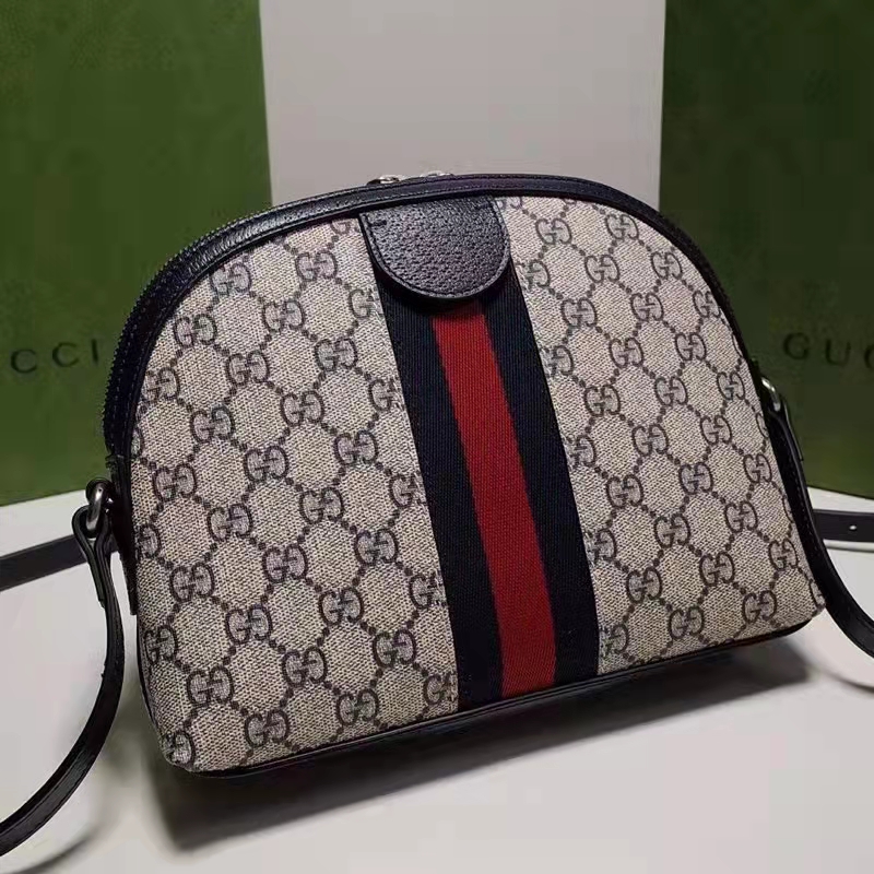 Gucci Unisex Ophidia Small GG Shoulder Bag Beige Blue GG Supreme Canvas