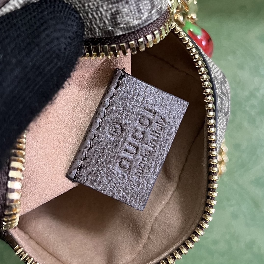 Gucci Unisex Coin Purse Double G Strawberry Beige Ebony GG Supreme Canvas