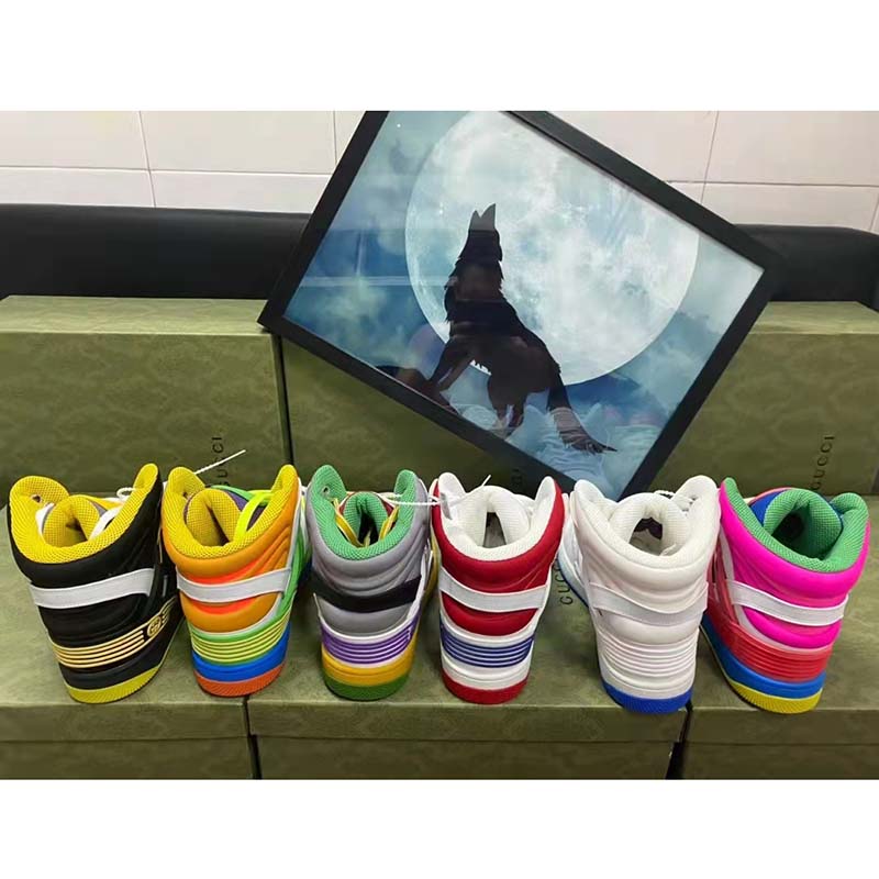 Gucci Unisex GG Gucci Basket Sneaker Pink Demetra Rubber Interlocking Grey Mesh