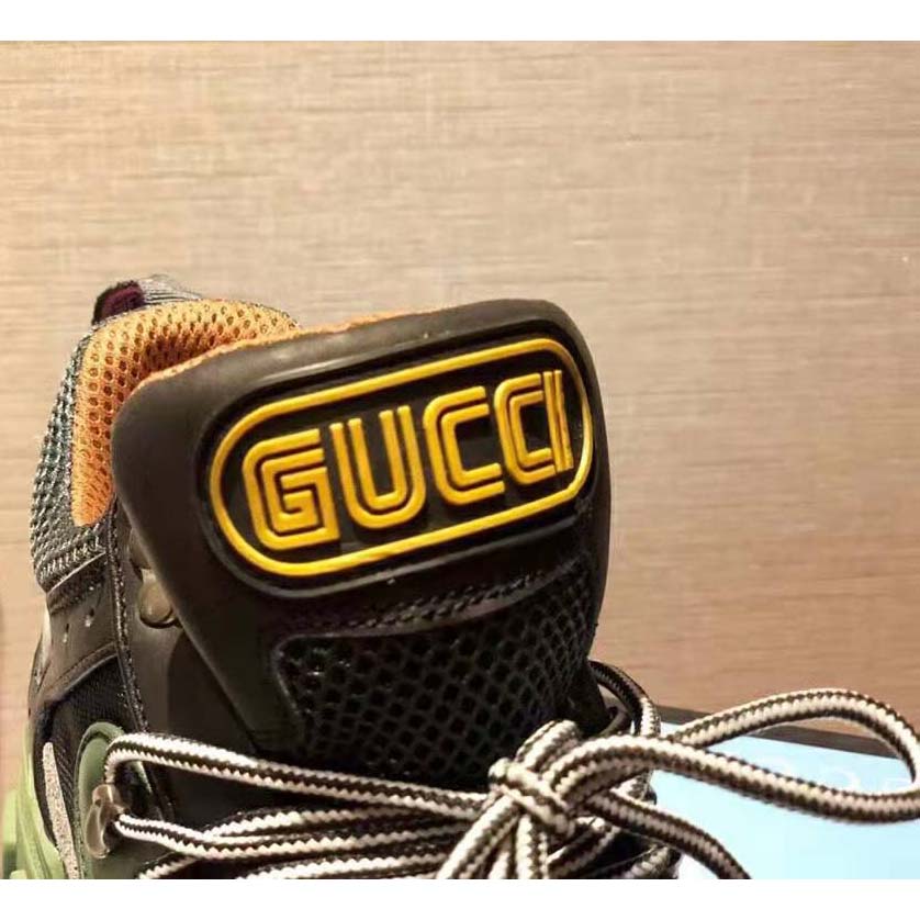 Gucci Unisex Flashtrek Sneaker in Green and Black Leather 5.6 cm Heel