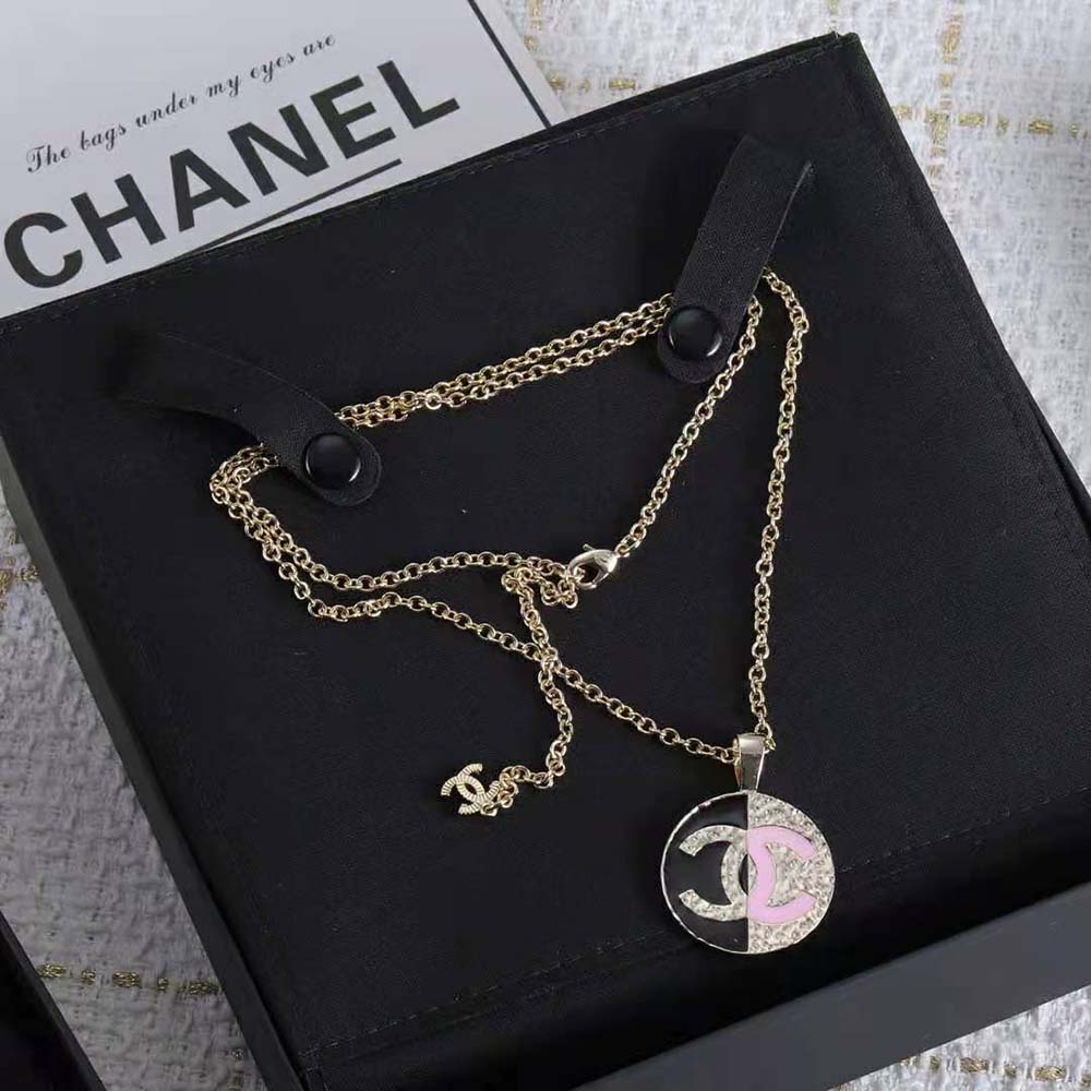 Chanel Women Pendant Necklace in Metal-Black and Pink