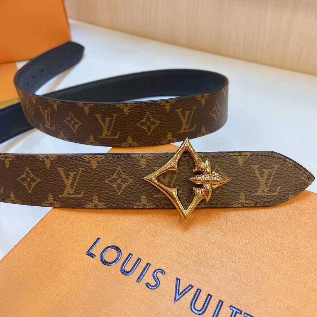 Louis Vuitton Unisex LV Flowergram 30 MM Reversible Belt Monogram Canvas Black Empreinte Leather