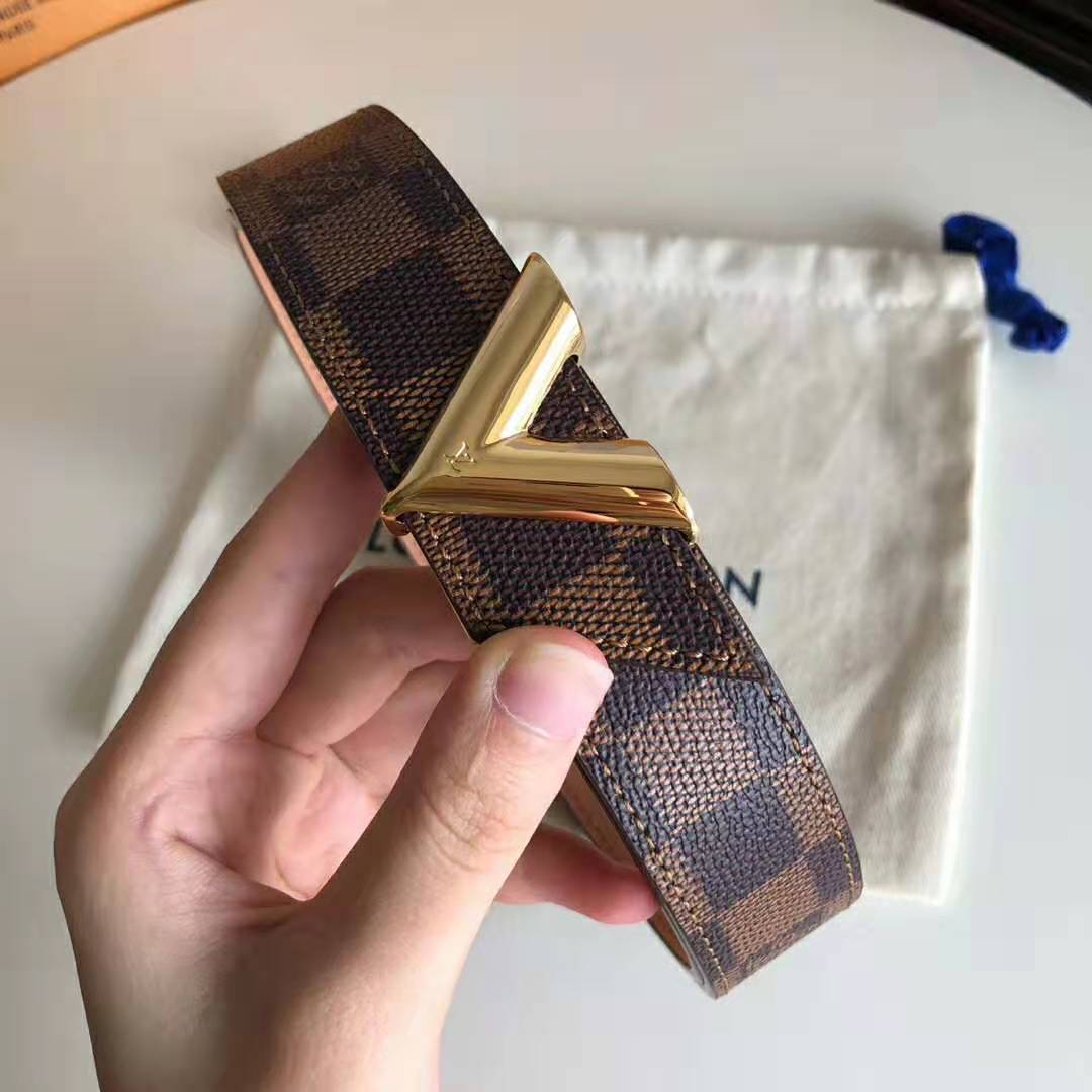 Louis Vuitton LV Unisex Essential V 30mm Belt in Damier Ebene Canvas and Calf Leather