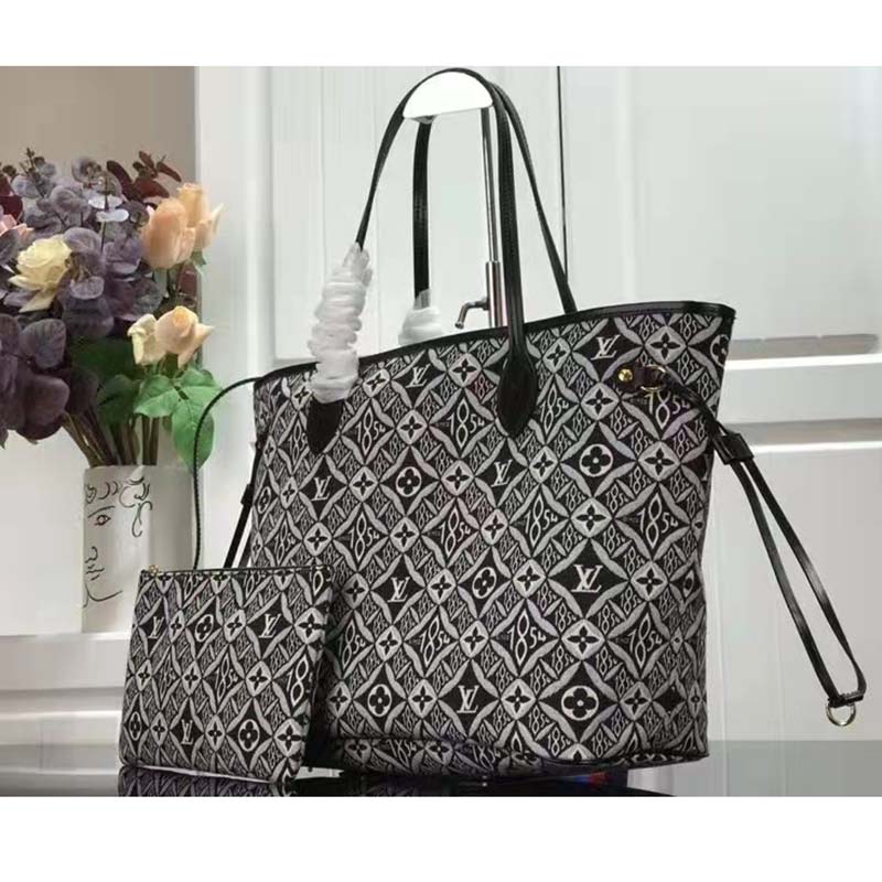 Louis Vuitton LV Women Since 1854 Neverfull MM Tote Black Monogram Flowers Canvas