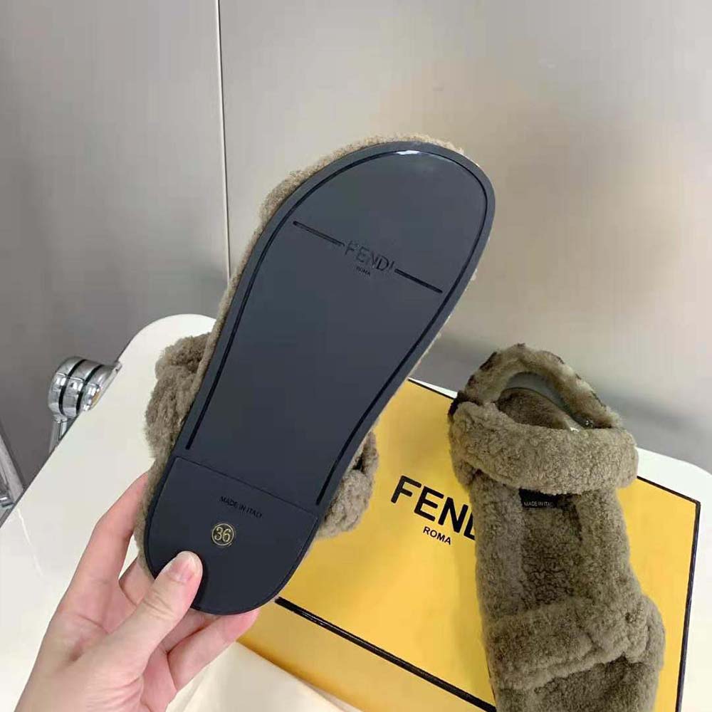 Fendi Women Feel Green Sheepskin Sandals