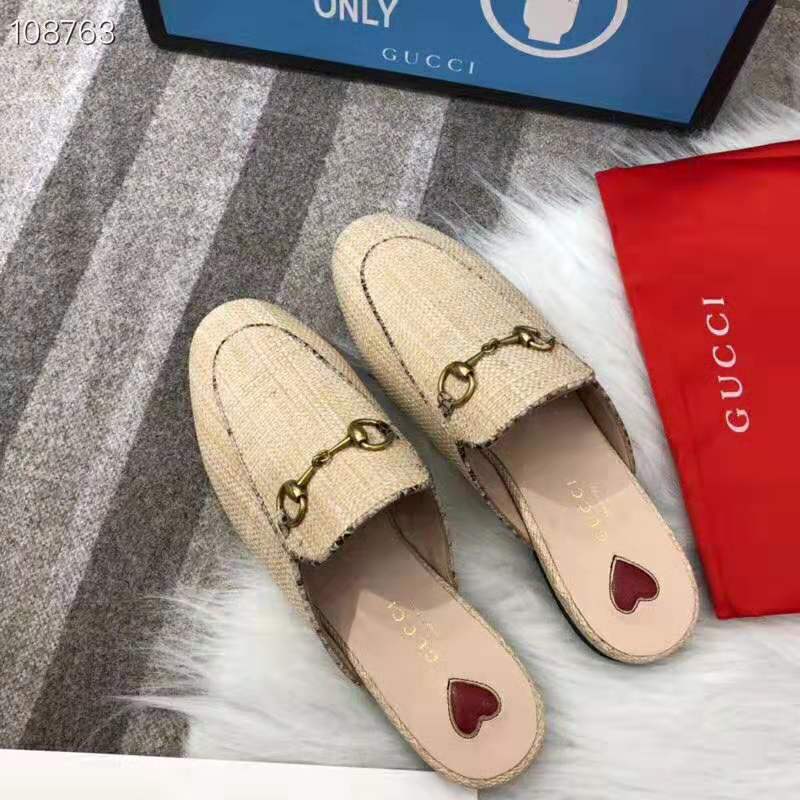 Gucci Women Princetown Raffia Slipper 1cm Heel-Sandy