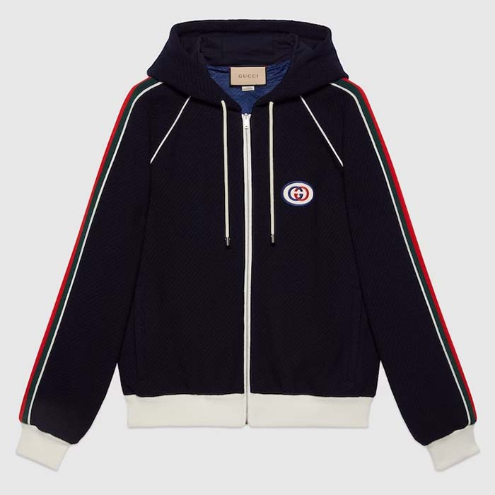 Gucci Women GG Wool Jersey Jacket Web Interlocking G Front Pockets