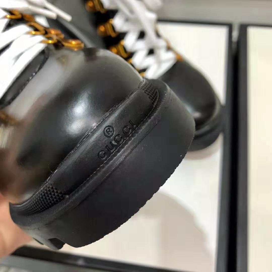 Gucci Women Gucci Leather Ankle Boot with Sylvie Web in Black Leather 2.5 cm Heel