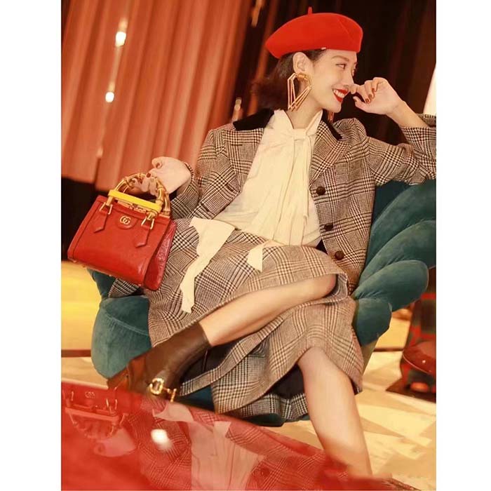 Gucci Women GG Prince Wales Check Jacket Black White Long Sleeves Flap Pockets