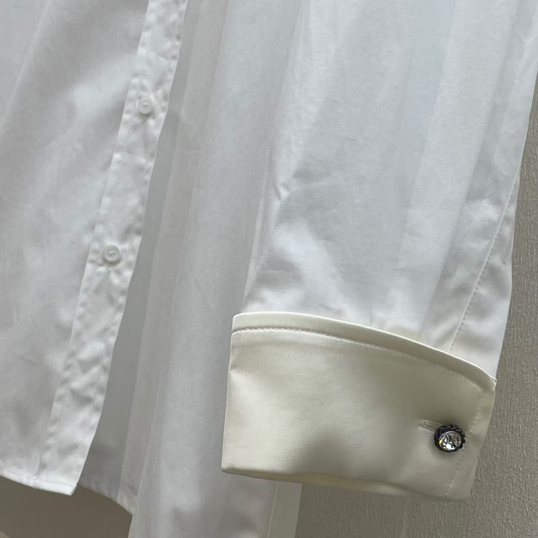 Gucci Women GG Cotton Shirt Detachable Collar White Poplin Long Sleeves