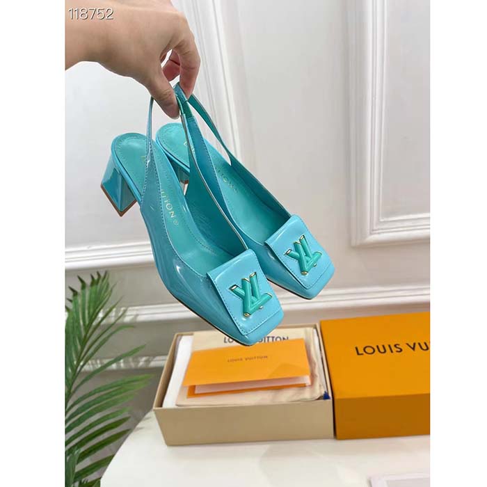Louis Vuitton LV Women Shake Slingback Pump Blue Patent Calf Leather Lambskin 5.5 Cm Heel