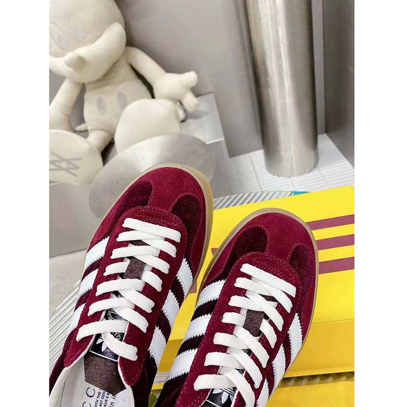 Gucci Unisex Adidas x Gucci Gazelle Sneaker Burgundy Suede Trefoil Embossed