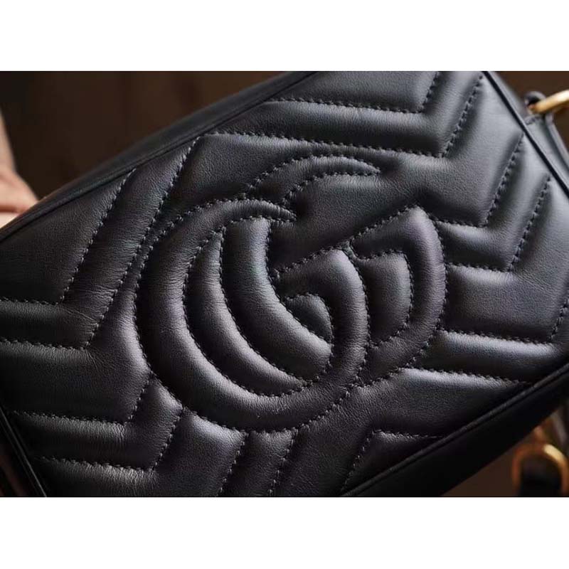 Gucci Women GG Marmont Matelassé Mini Bag Black Matelassé Chevron Leather Double G
