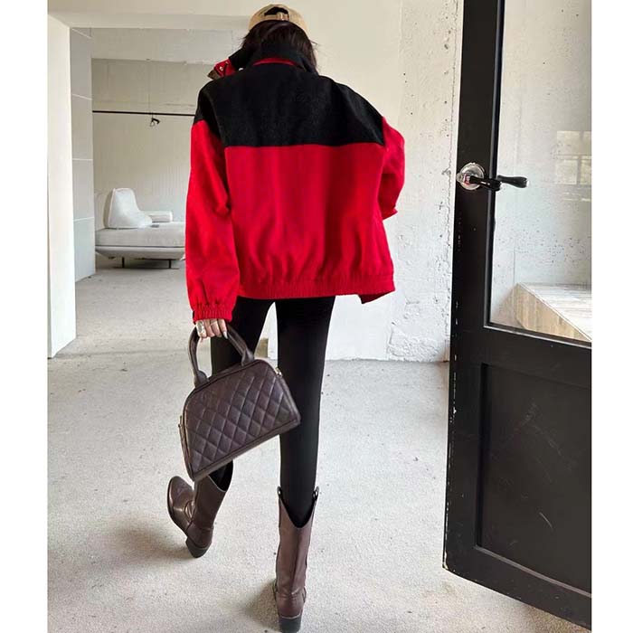 Gucci Women GG Canvas Bomber Jacket High Neck Drawstring Detachable Hood Gilet Dropped Shoulder
