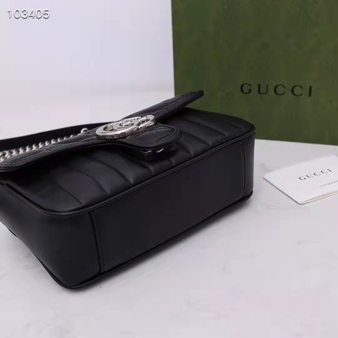 Gucci Women GG Marmont Mini Shoulder Bag Black Double G Matelassé Leather