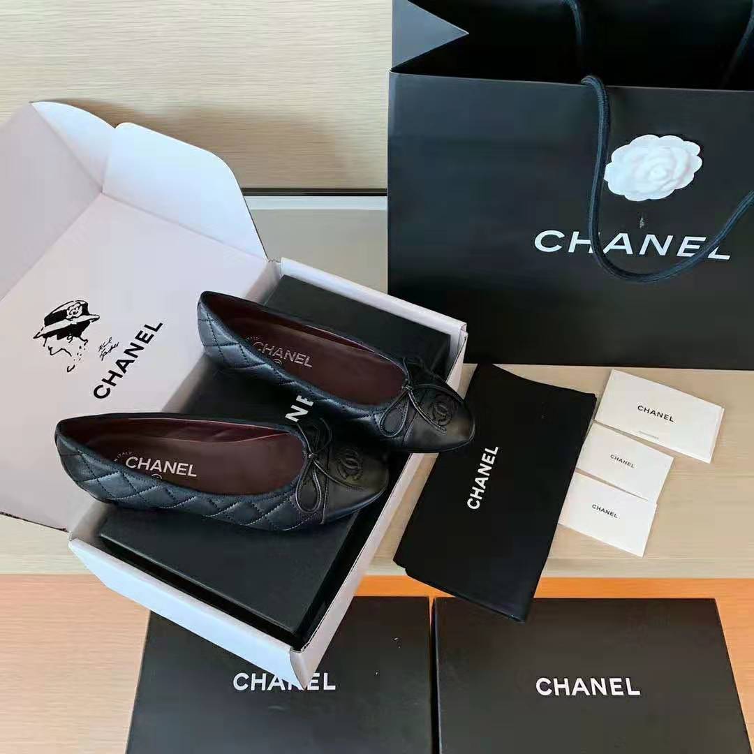 Chanel Women Ballerinas Aged Calfskin Black 1 cm Heel