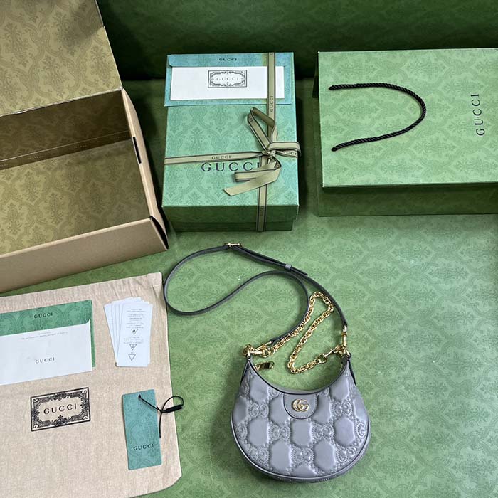 Gucci Women GG Matelassé Mini Bag Grey GG Matelassé Leather Double G
