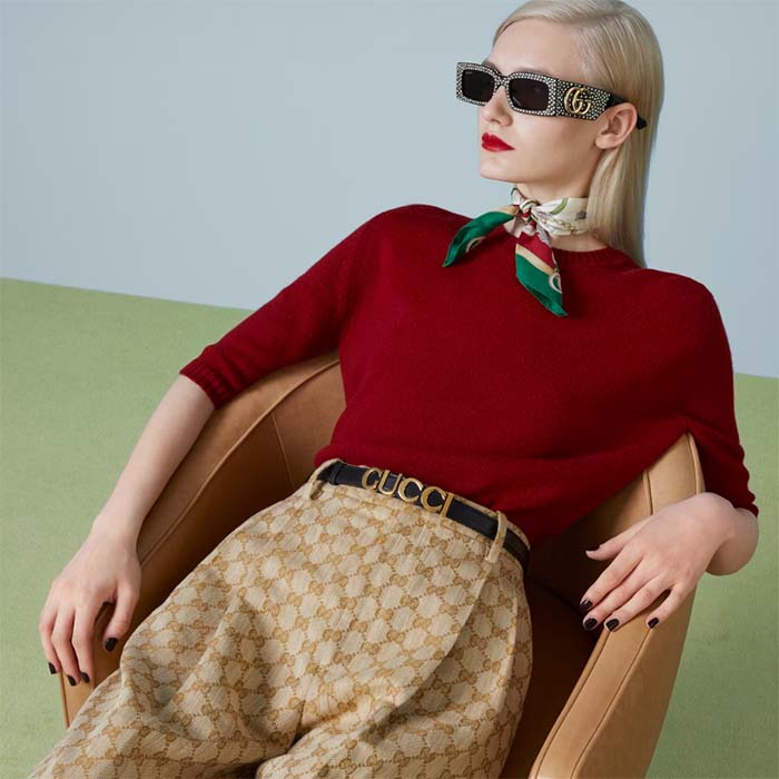 Gucci Unisex Buckle Thin Belt Black Leather Gold-Toned Hardware 2 CM Width