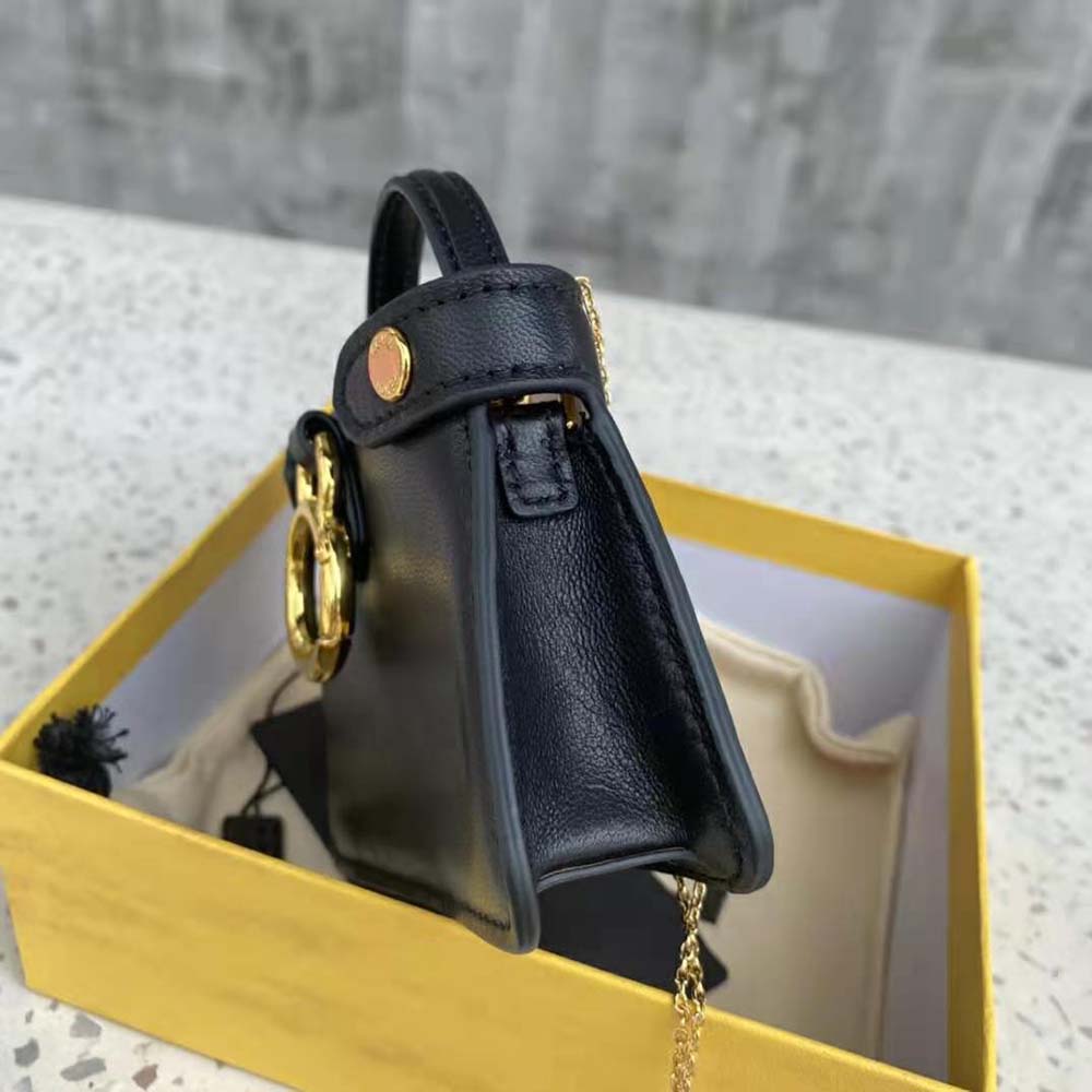 Fendi Women Pico Peekaboo Charm Light Black Nappa Leather Charm