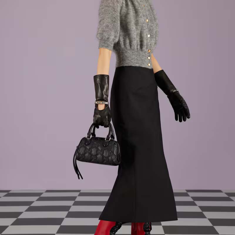 Gucci Unisex GG Matelassé Mini Bag Black GG Matelassé Nylon Leather Double G