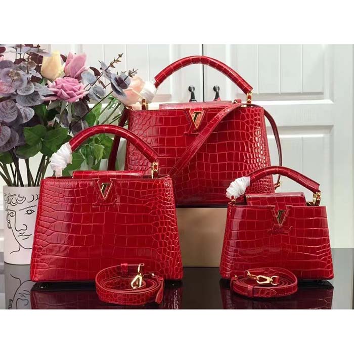 Louis Vuitton LV Women Capucines MM Handbag Red Crocodilien Brillant Savoir Faire