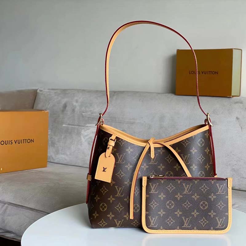 Louis Vuitton Women LV CarryAll PM Handbag Brown Monogram Coated Canvas Microfiber