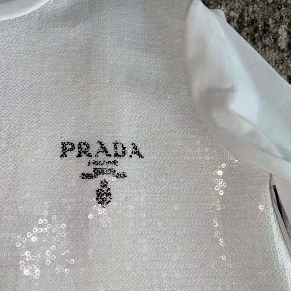 Prada Women Embroidered Cotton T-shirt-White