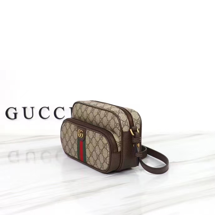 Gucci Unisex GG Ophidia Small Messenger Bag Beige Ebony GG Supreme Canvas