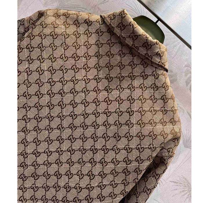 Gucci Women GG Canvas Shirt Point Collar Dropped Shoulder Long Sleeves