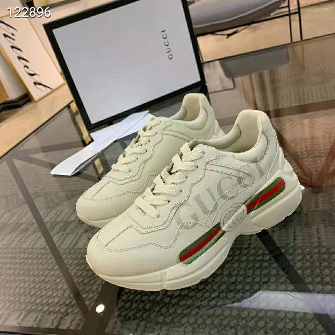 Gucci Unisex Rhyton Gucci Logo Leather Sneaker-Beige