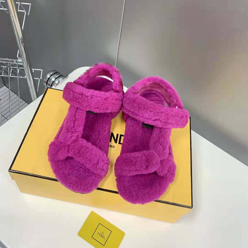 Fendi Women Feel Purple Sheepskin Sandals