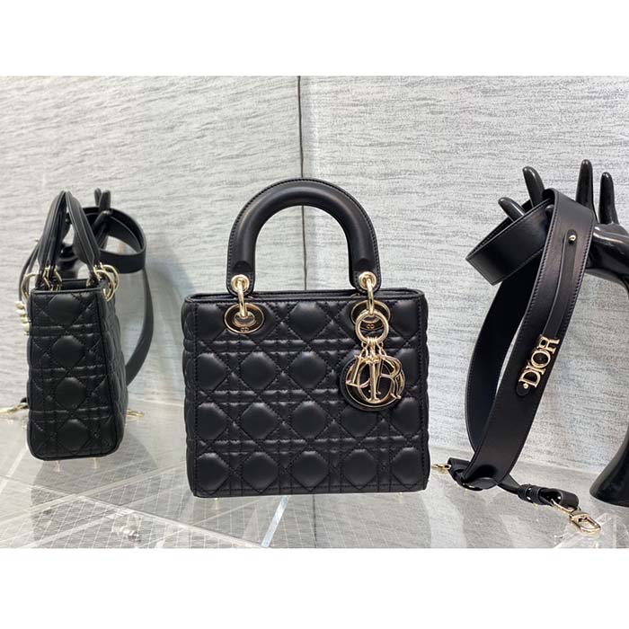 Dior Women CD Small Lady Dior My ABCDior Bag Black Cannage Lambskin