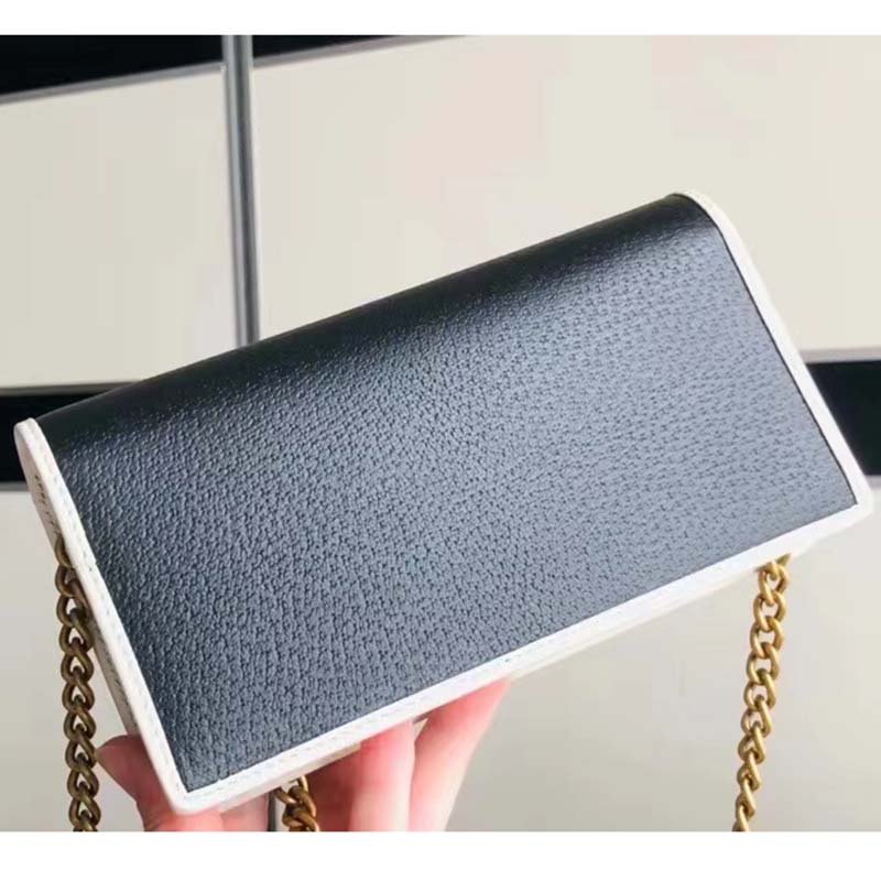 Gucci Women GG Adidas x Gucci Wallet Chain Black White Leather Interlocking G