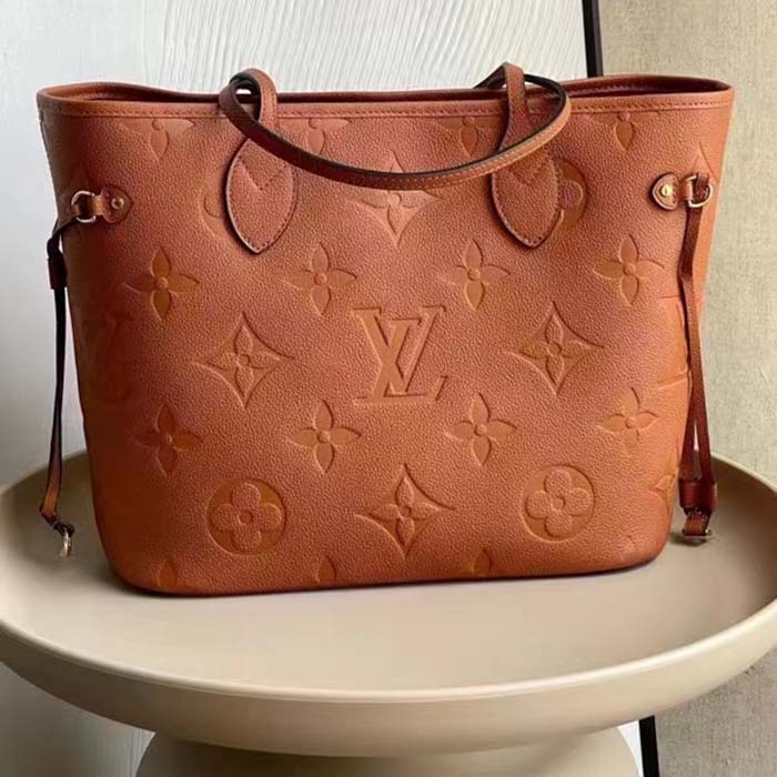 Louis Vuitton LV Women Neverfull MM Tote Brown Embossed Cowhide Leather