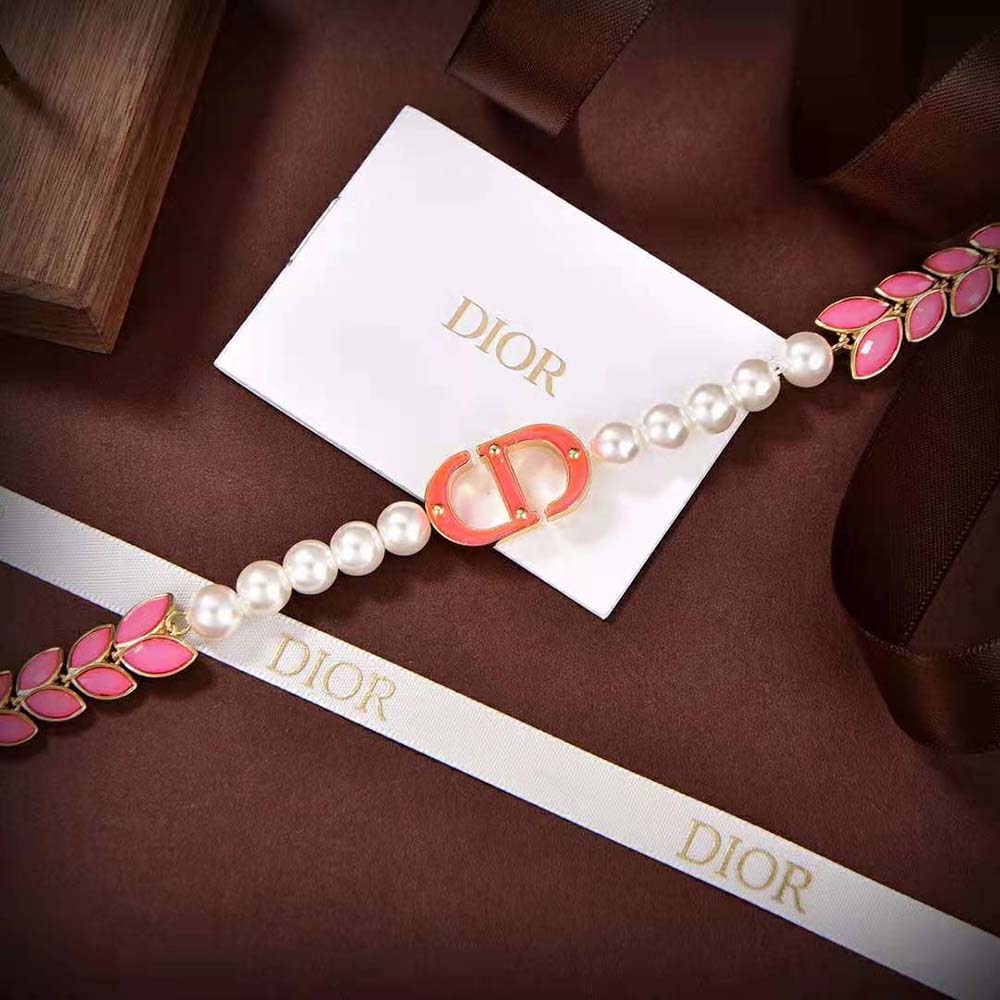 Dior Women 30 Montaigne Necklace Gold-Finish Metal with White Resin Pearls