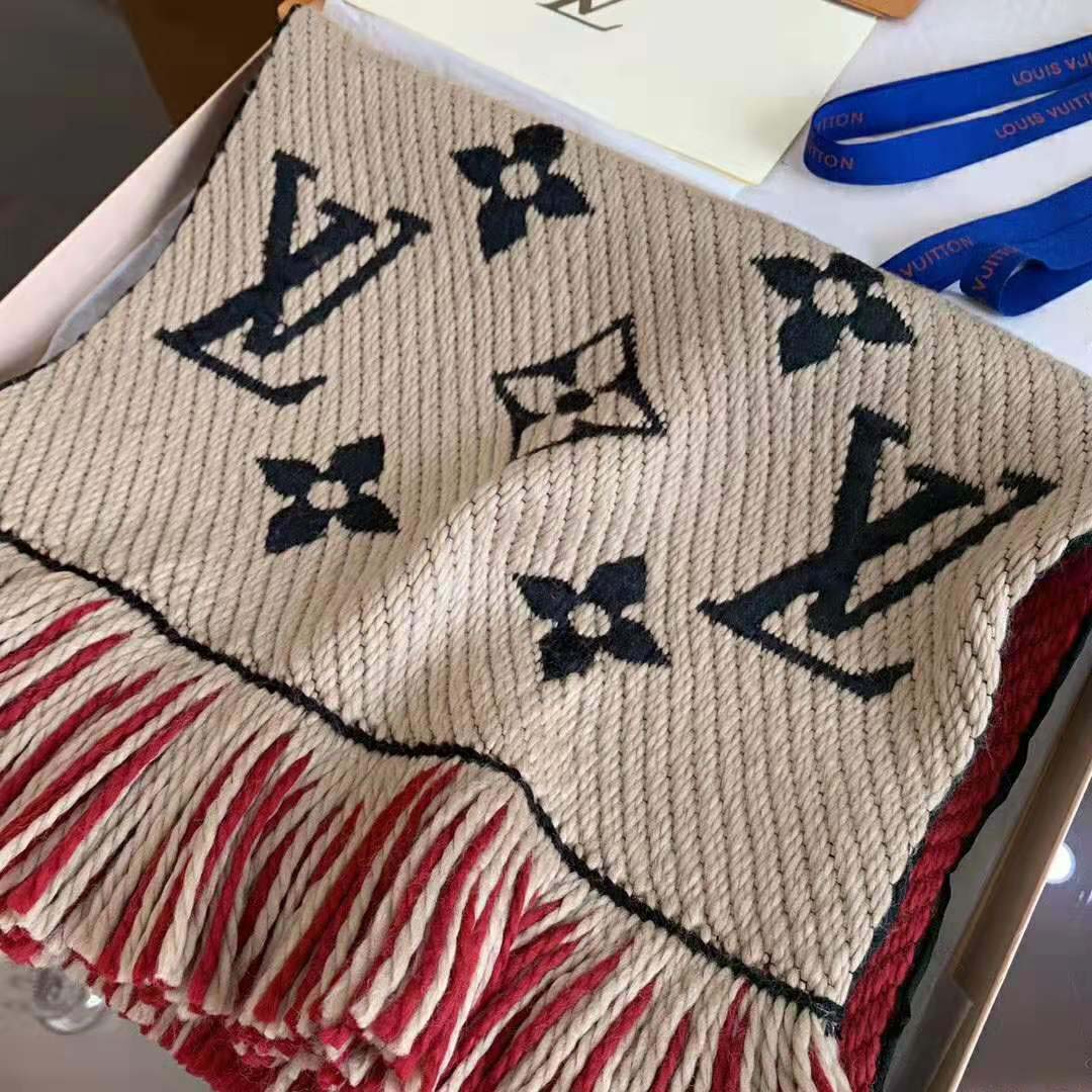 Louis Vuitton LV Women Logo Mania Duo Monogram Wool and Silk Scarf-Sandy