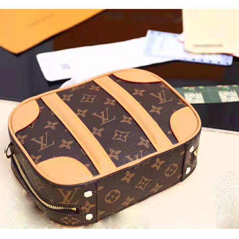 Louis Vuitton LV Women Valisette BB Handbag in Monogram Canvas with Natural Cowhide Leather-Brown
