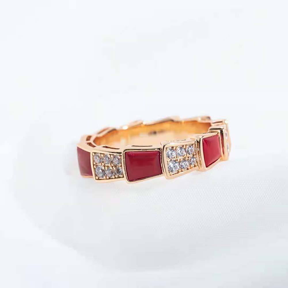 Bvlgari Women Serpenti Viper Band Ring in 18 KT Rose Gold-Red