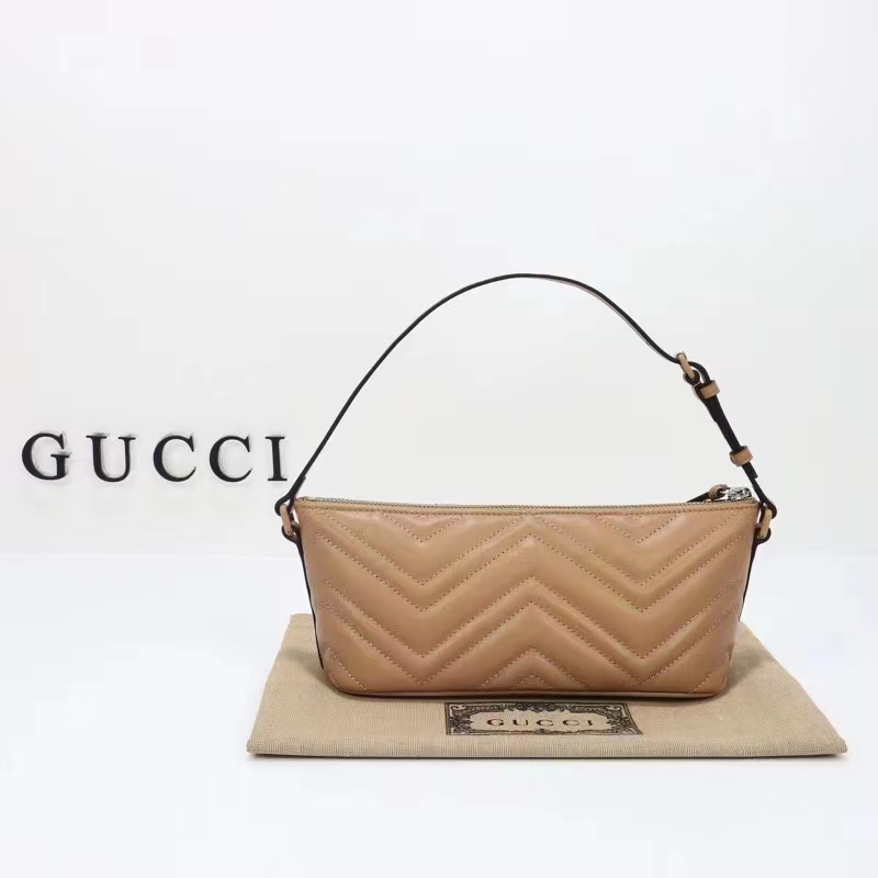 Gucci Women GG Marmont Shoulder Bag Rose Beige Matelassé Chevron Leather