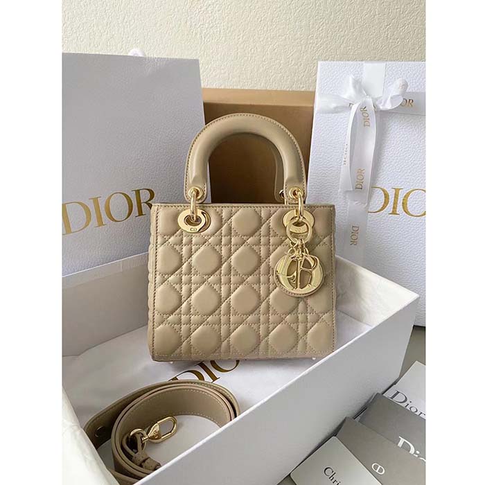 Dior Women CD Small Lady Dior My ABCDior Bag Sand-Colored Cannage Lambskin