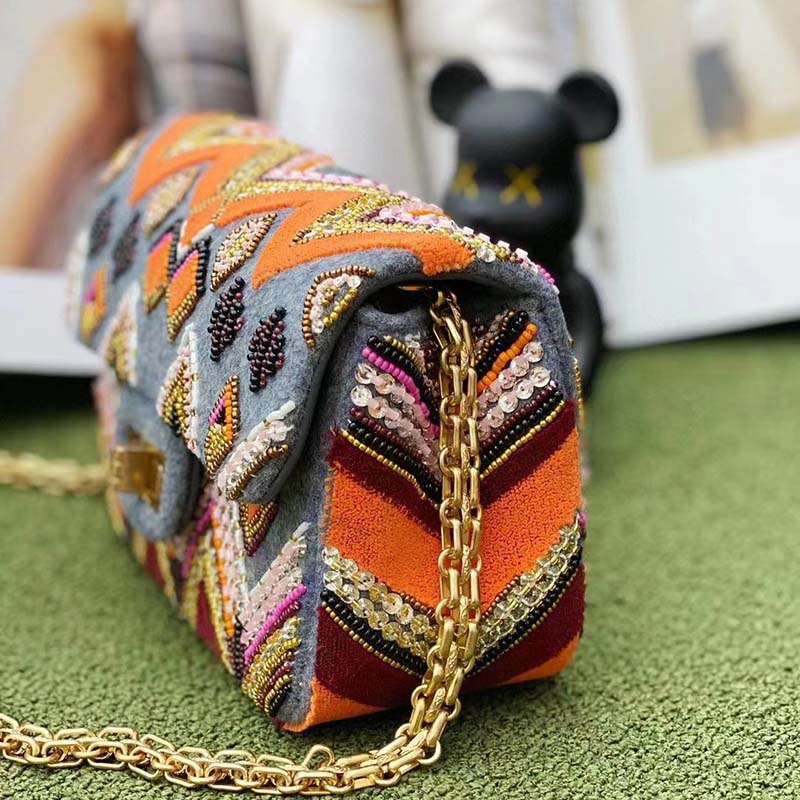 Chanel Women CC Only 1 Bag Set Of 4 Minis Bags Blue Lambskin Sequins Glass Pearls