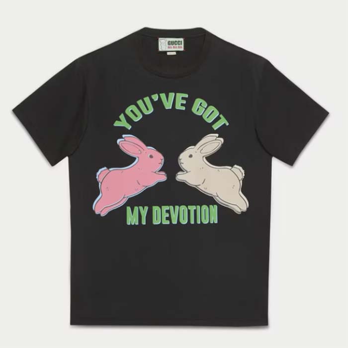 Gucci Men GG HA HA HA Bunny T-Shirt Black Medium Cotton Jersey Crewneck
