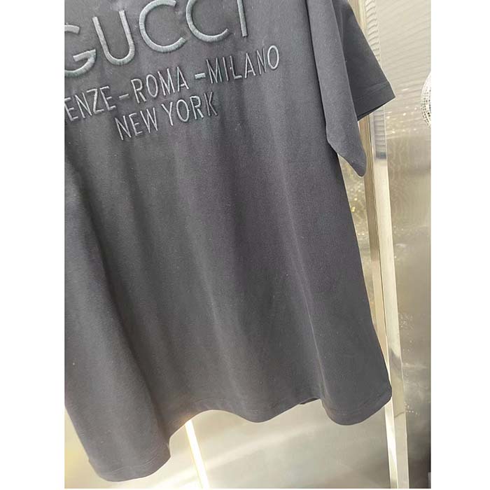 Gucci Men GG Cotton Jersey T-Shirt Black Heavy Cities Embroidery Crewneck Short Sleeves Oversize Fit