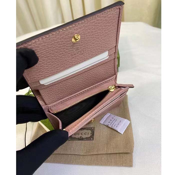 Gucci Women GG Marmont Card Case Wallet Pink Double G Beige Ebony Supreme Canvas