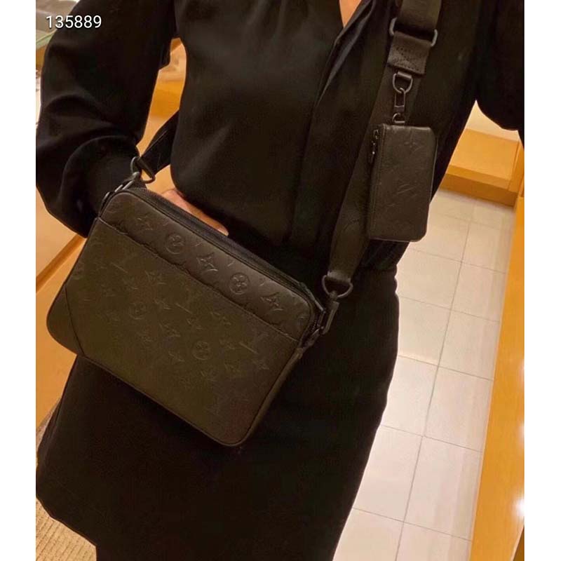 Louis Vuitton LV Unisex Duo Messenger Black Monogram Shadow Calf Leather
