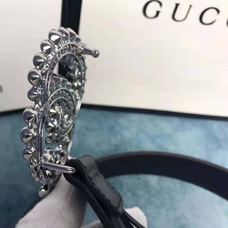 Gucci Unisex Leather Belt with Double G Buckle-Black