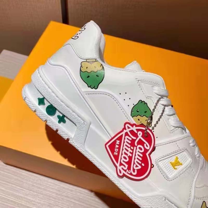 Louis Vuitton Unisex LV Trainer Sneaker White Printed Calf Leather Rubber Outsole