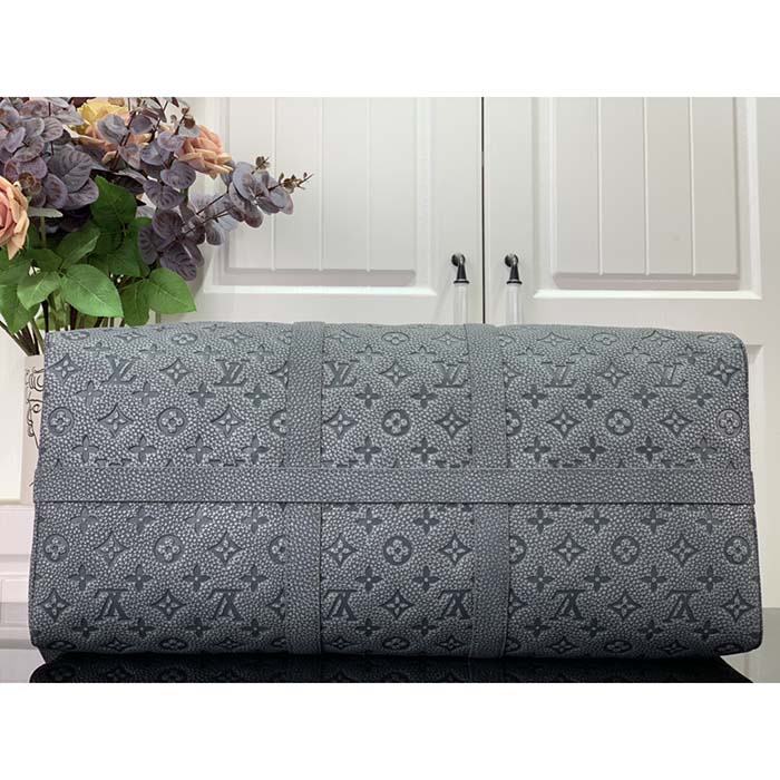 Louis Vuitton LV Unisex Keepall 50 Granite Taurillon Monogram Embossed Cowhide Leather