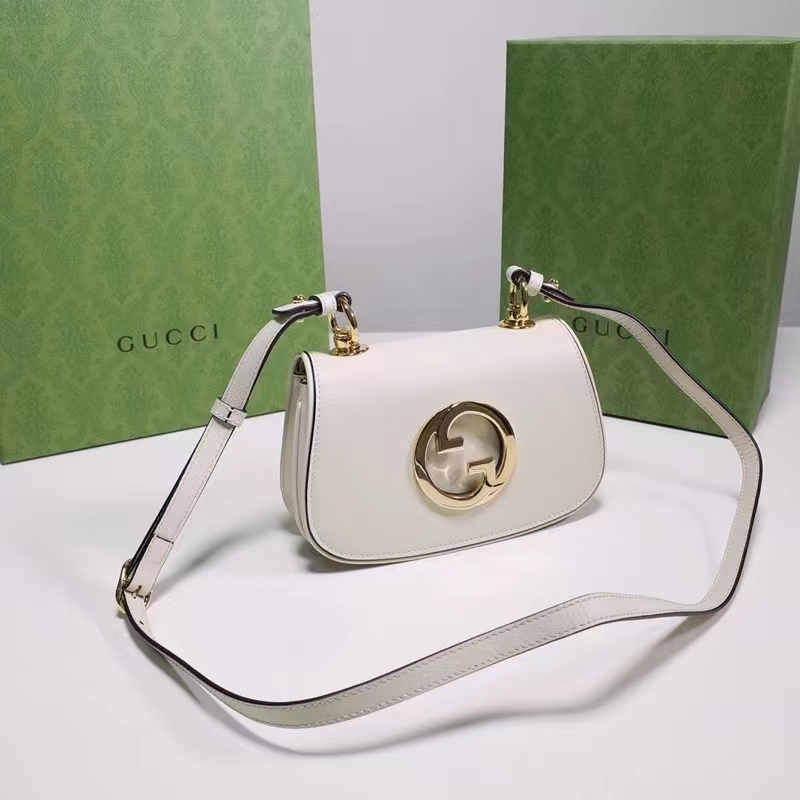 Gucci Women GG Blondie Mini Bag White Leather Round Interlocking G